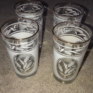 Vintage Wheat Design Clear White Gold Trim Drinking Glasses Set (4)‎